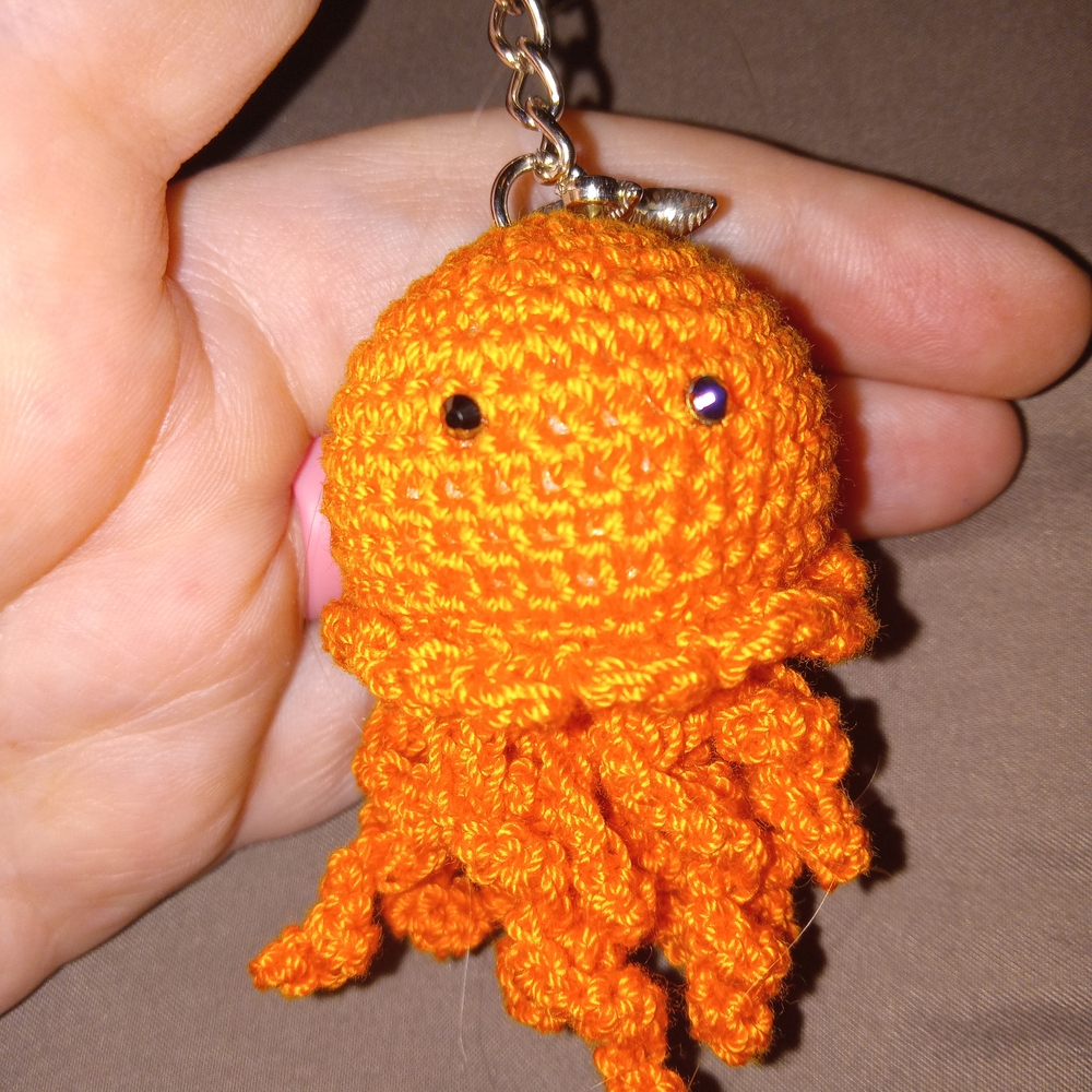 Orange Crochet Octopus Keychain